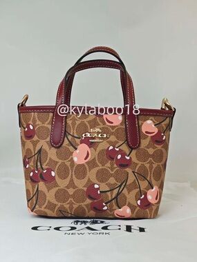 Coach Cherry-Print Small Satchel - Brown/Maroon/Pink